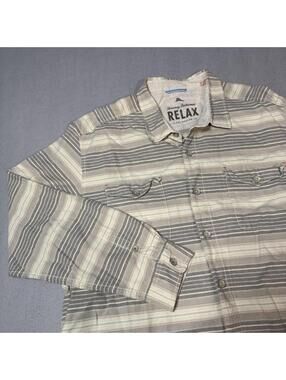 Tommy Bahama Relaxed Shirt Men’s XXL Gray Striped Long Sleeve Button Up Island